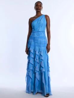 BCBGMAXAZRIA Printed One Shoulder Gown