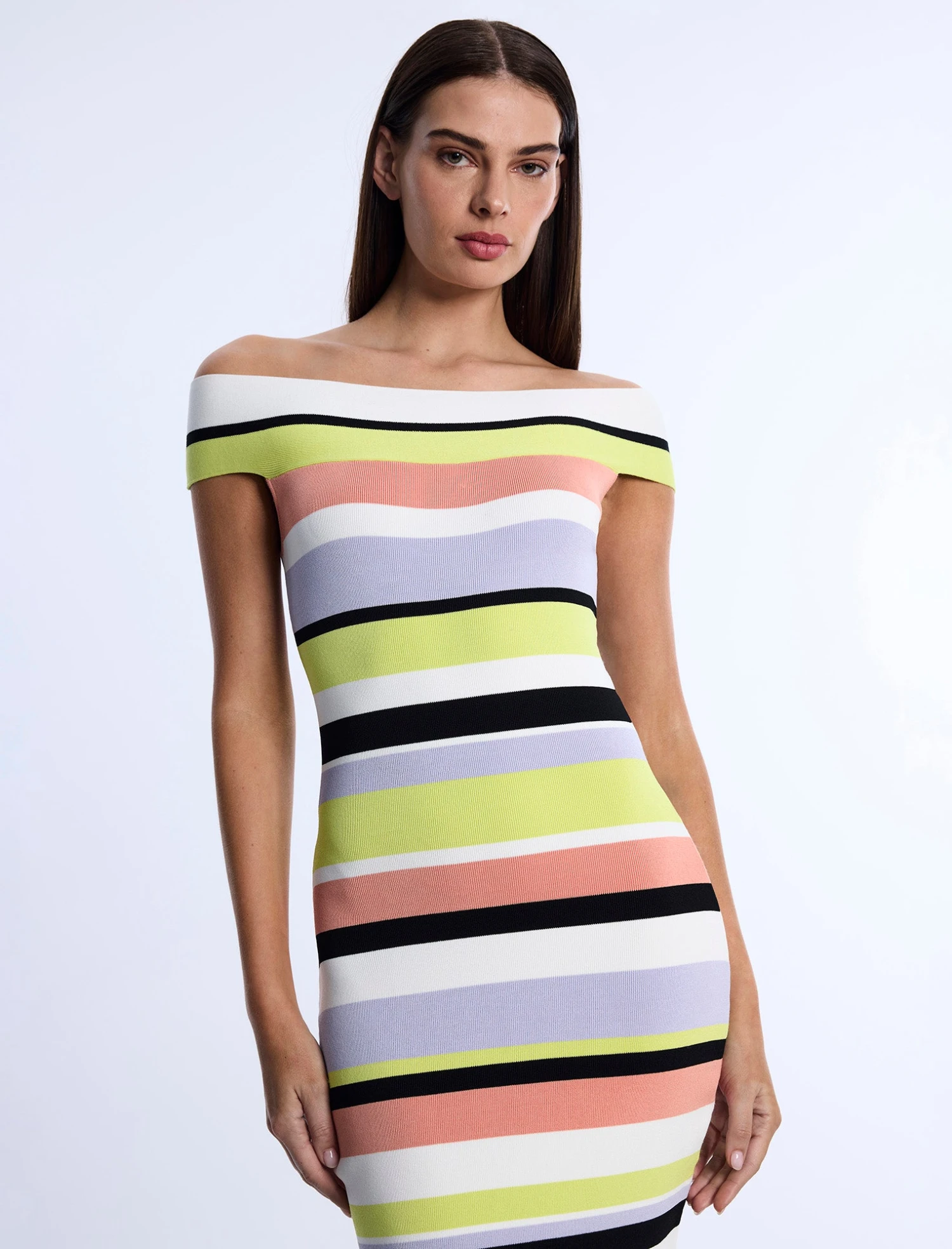 BCBGMAXAZRIA Stripe Knit Off-Shoulder Dress 6 BCBGMAXAZRIA Stripe Knit Off-Shoulder Dress - Image 6