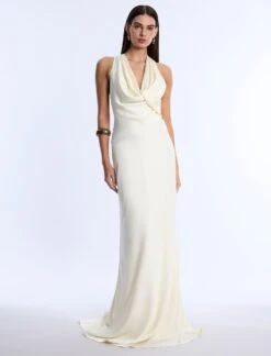 BCBGMAXAZRIA Cowl Neck Halter Gown