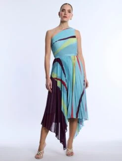 BCBGMAXAZRIA Printed Pleated Dress