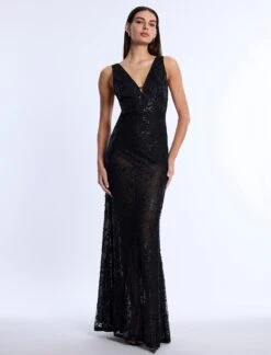 BCBGMAXAZRIA Embellished Cut-Out Gown