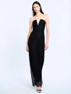 BCBGMAXAZRIA Lace Strapless V Neckline Gown