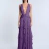 BCBGMAXAZRIA Ruffle Halter Chiffon Gown