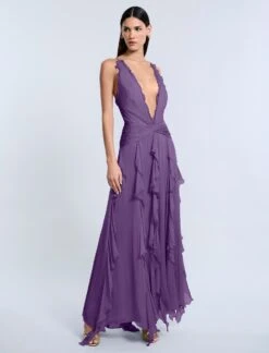 BCBGMAXAZRIA Ruffle Halter Chiffon Gown -BCBGMAXAZRIA Shop 79114272 Purple 1