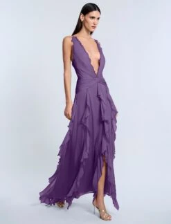 BCBGMAXAZRIA Ruffle Halter Chiffon Gown -BCBGMAXAZRIA Shop 79114272 Purple 3