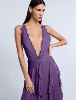 BCBGMAXAZRIA Ruffle Halter Chiffon Gown -BCBGMAXAZRIA Shop 79114272 Purple 4