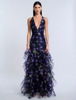 BCBGMAXAZRIA Printed Organza Gown