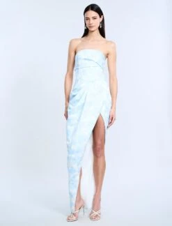 BCBGMAXAZRIA Pleat Bodice Wrap Skirt Gown