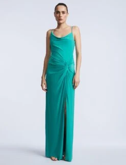 BCBGMAXAZRIA Cowl Draped Gown With Twist