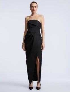 BCBGMAXAZRIA Solid Bodice Wrap Skirt Gown