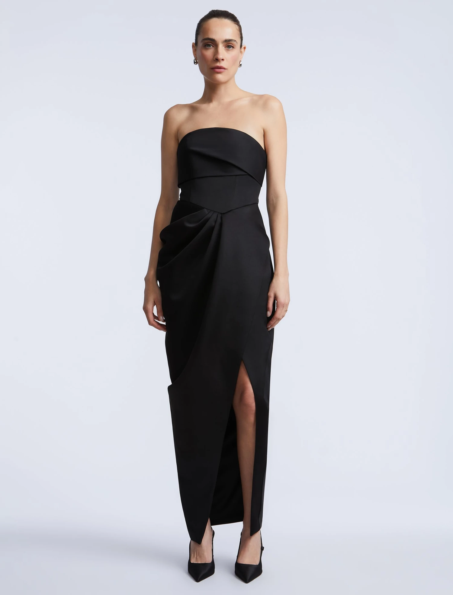 BCBGMAXAZRIA Solid Bodice Wrap Skirt Gown 1 BCBGMAXAZRIA Solid Bodice Wrap Skirt Gown