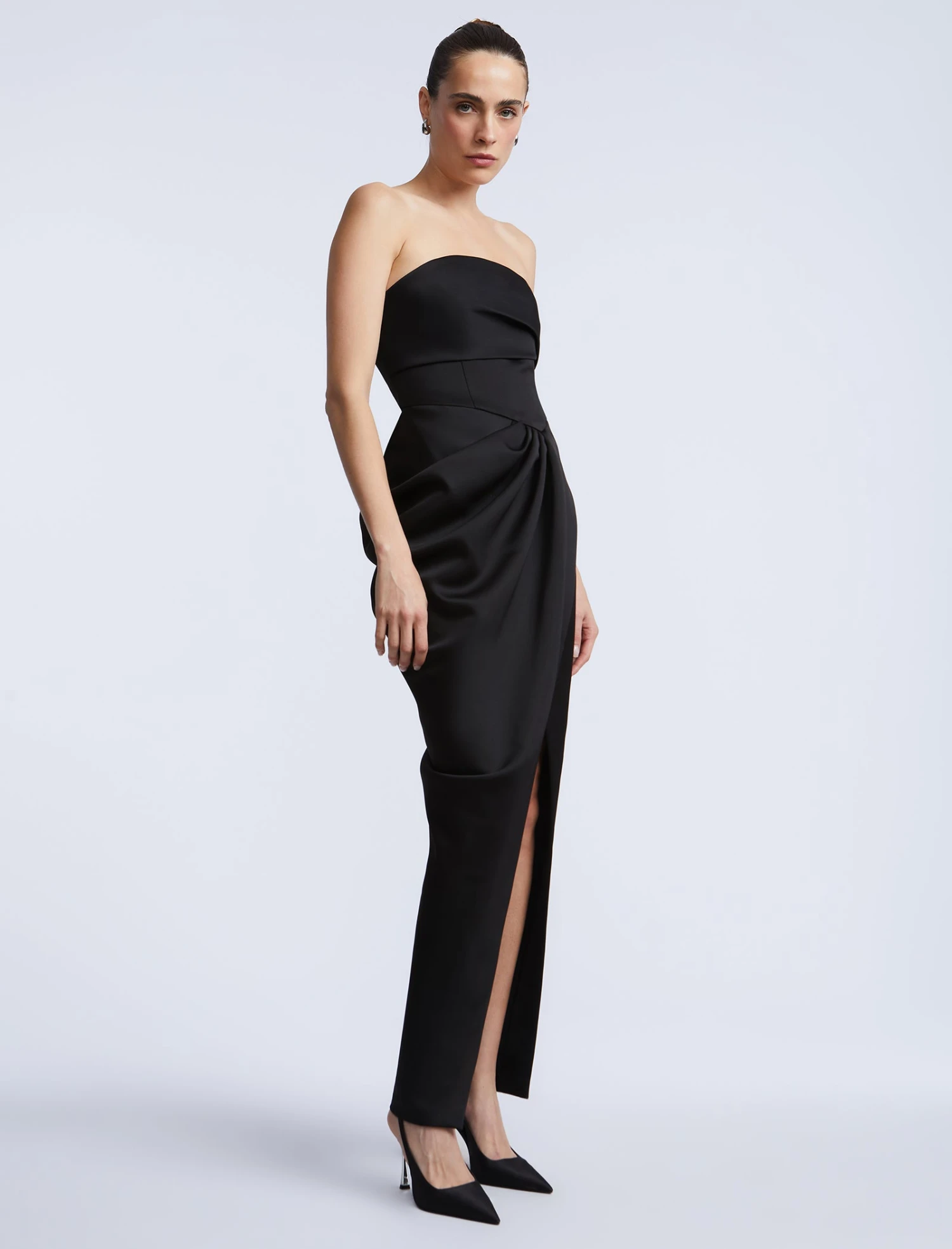 BCBGMAXAZRIA Solid Bodice Wrap Skirt Gown 3 BCBGMAXAZRIA Solid Bodice Wrap Skirt Gown - Image 3