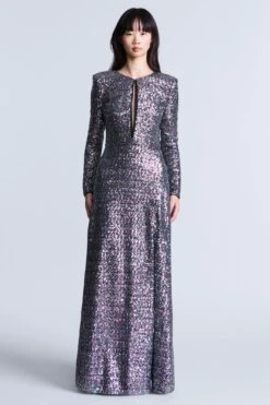 BCBGMAXAZRIA Long Sleeve Sequin Gown
