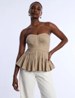 BCBGMAXAZRIA Stretch Linen Top