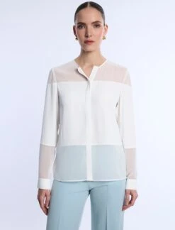 BCBGMAXAZRIA Sheer Panel Blouse