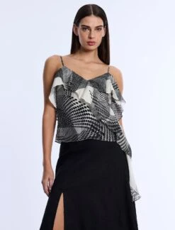 BCBGMAXAZRIA Printed Flounce Cami