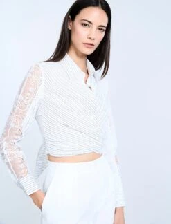 BCBGMAXAZRIA Lace Stripe Tie Back Top -BCBGMAXAZRIA Shop 79214244 9204 5