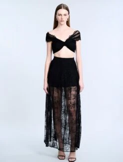 BCBGMAXAZRIA Pleated Lace Skirt