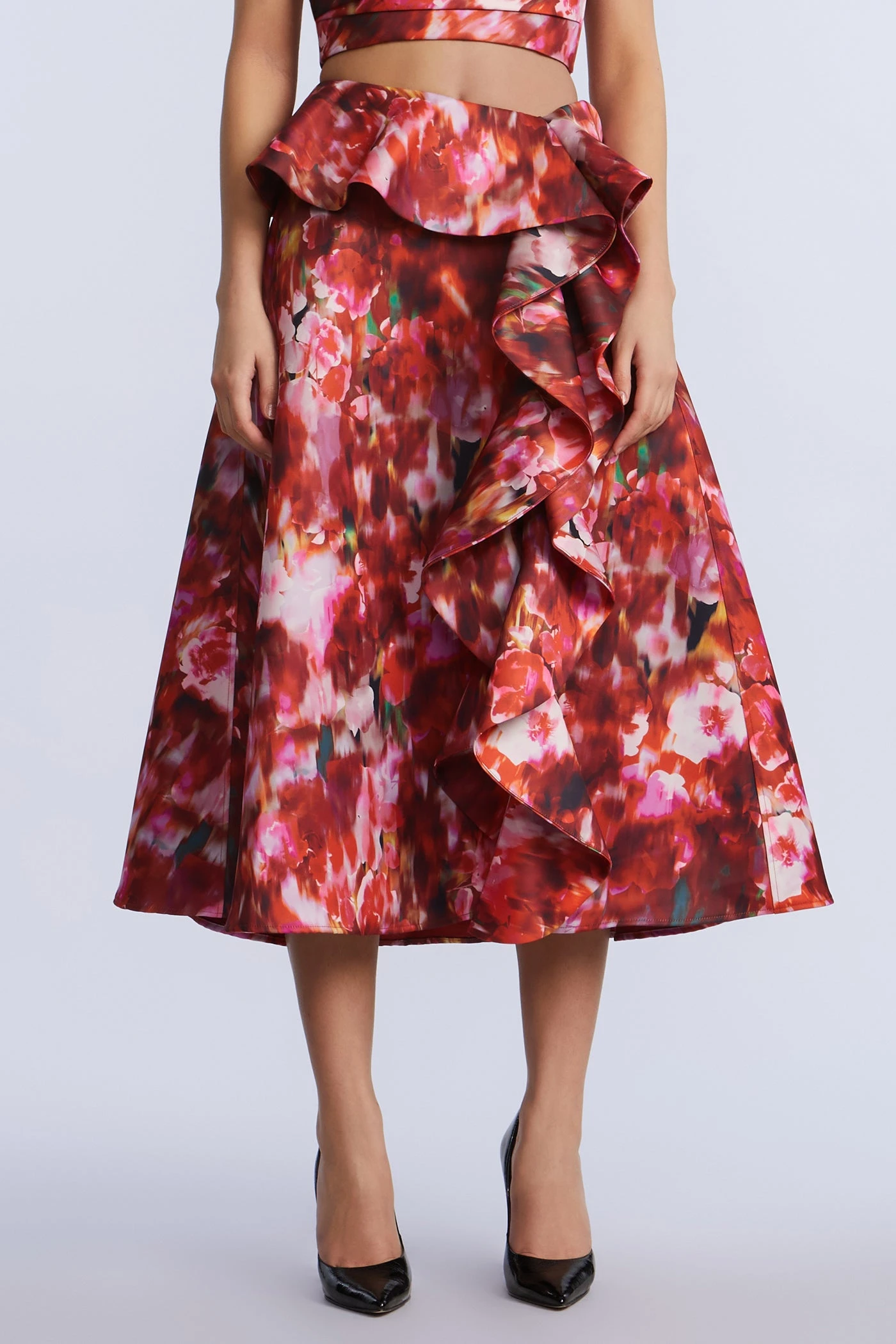 BCBGMAXAZRIA Printed Cascade Midi Skirt 2 BCBGMAXAZRIA Printed Cascade Midi Skirt - Image 2