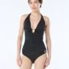 Carmen Marc Valvo V -Neck Shirred Tankini Top - Solids