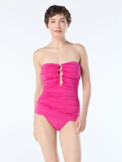 Carmen Marc Valvo Shirred Beaded Tankini Top - Solids
