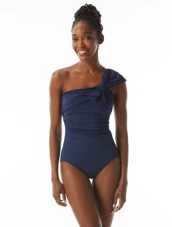 Carmen Marc Valvo Bow Ruched One Shoulder One Piece Swimsuit - Bowline Soiree -BCBGMAXAZRIA Shop C2A228 406 R