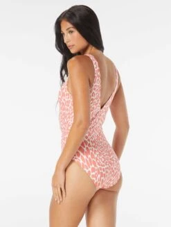 Carmen Marc Valvo V-Neck Surplice One Piece Swimsuit - Foil Jungle Cheetah -BCBGMAXAZRIA Shop C3X435 632 alt01