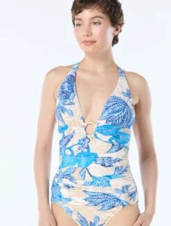 Carmen Marc Valvo V-Neck Shirred Tankini Top - Samara