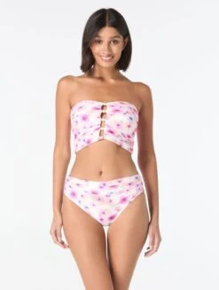 Carmen Marc Valvo Beaded Bandeau Shirred Bikini Top - Floral Escape -BCBGMAXAZRIA Shop C6Y955 100 alt02