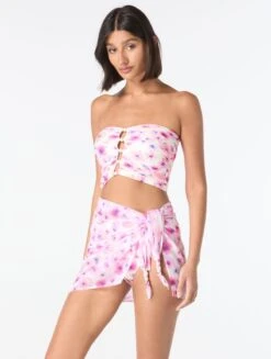 Carmen Marc Valvo Beaded Bandeau Shirred Bikini Top - Floral Escape -BCBGMAXAZRIA Shop C6Y955 100 alt03