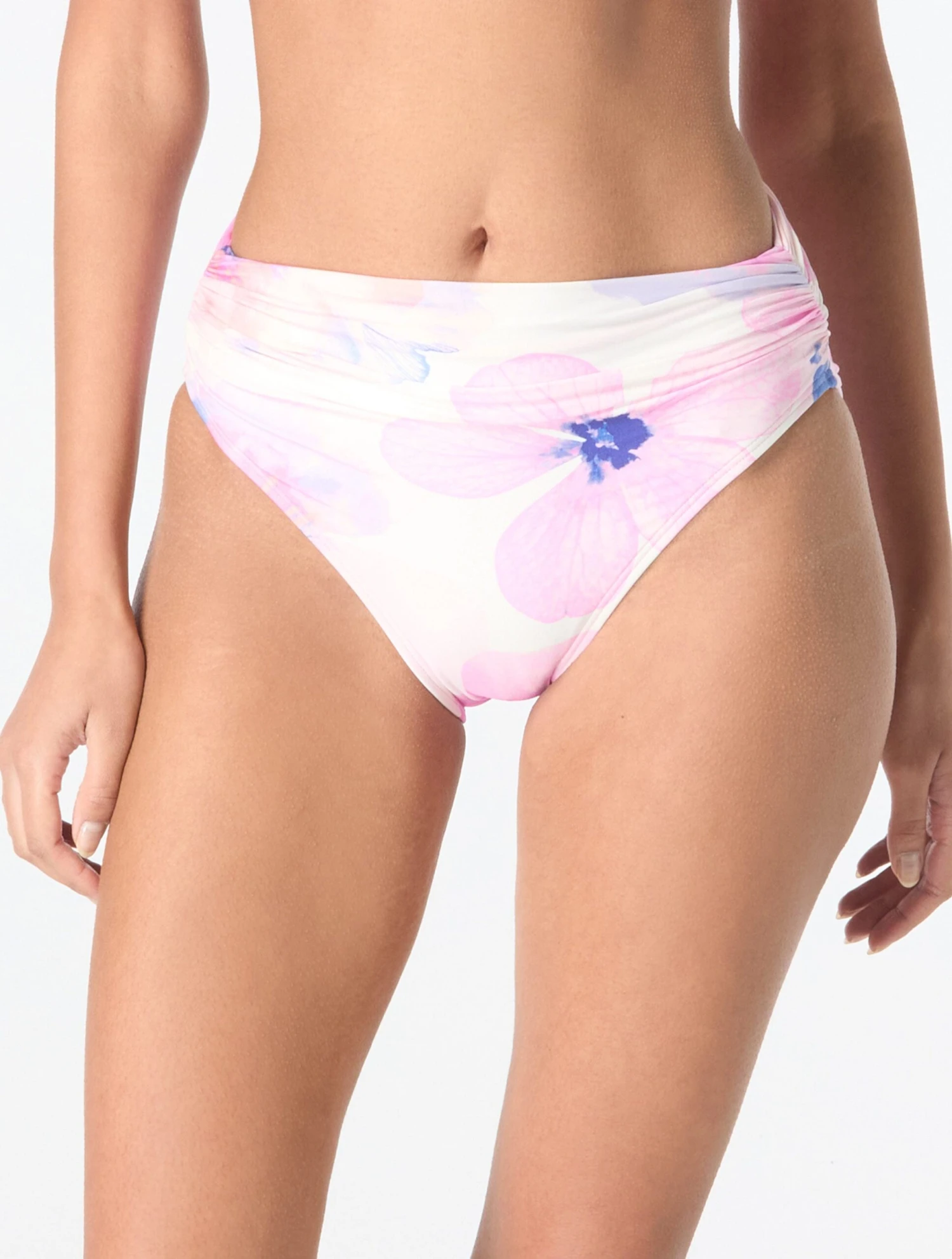 Carmen Marc Valvo Ruched High Waist Bikini Bottom - Floral Escape 1 Carmen Marc Valvo Ruched High Waist Bikini Bottom - Floral Escape