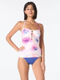 Carmen Marc Valvo Beaded Shirred Tankini Top - Floral Escape -BCBGMAXAZRIA Shop C6Z956 100 alt03