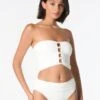 Carmen Marc Valvo Beaded Bandeau Draped Bikini Top - Solids