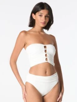 Carmen Marc Valvo Beaded Bandeau Draped Bikini Top - Solids