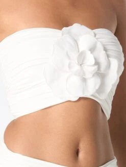 Carmen Marc Valvo Flower Applique Bandeau Crop Top - Solids -BCBGMAXAZRIA Shop C7G380 100 alt02 b7ed4a6a 364e 4dba 8fb4 23f0db8eb699