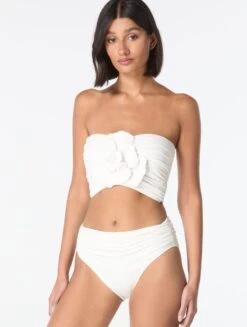 Carmen Marc Valvo Flower Applique Bandeau Crop Top - Solids