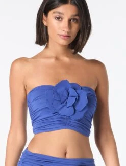 Carmen Marc Valvo Flower Applique Bandeau Crop Top - Solids -BCBGMAXAZRIA Shop C7G380 430