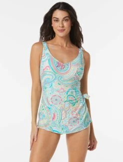 Roxanne V-Neck Sarong One Piece Swimsuit - Resort Paisley