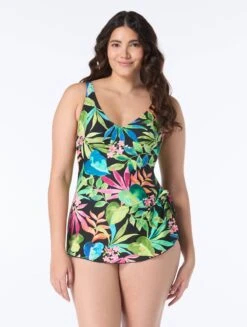 Roxanne V-Neck Sarong One Piece Swimsuit - Multi Tropical