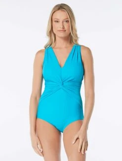 Gabar Chlorine Resistant Draped Twist V-Neck One Piece Swimsuit - Solids 23 Gabar Chlorine Resistant Draped Twist V-Neck One Piece Swimsuit - Solids -BCBGMAXAZRIA Shop G6C256 360