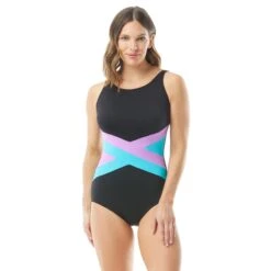 Gabar Chlorine Resistant High Neck One Piece Swimsuit - Colored Blocked Solids -BCBGMAXAZRIA Shop G7A220 001 0e33d8d5 3db5 4d88 bdec 521980c28617
