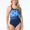 Gabar High Neck One Piece Swimsuit - Aqua Prism