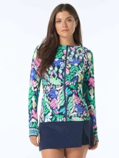 Beach House Sport Activate Long Sleeve Zip Up Front Rash Guard - Monterey Garden Rib