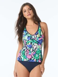 Beach House Sport Ambition Fitted Cross Back Tankini Top - Monterey Garden Rib