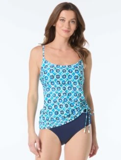 Beach House Bridget Shirred Side Underwire Tankini Top - Molokini Tile