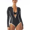Beach House Sport Sculpt Long Sleeve Zip Front One Piece Swimsuit - Piping