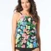 Beach House Jaclyn High Neck Ruffle Tankini Top - Midnight Garden