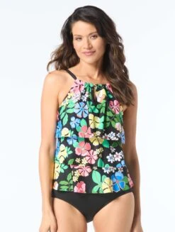 Beach House Jaclyn High Neck Ruffle Tankini Top - Midnight Garden
