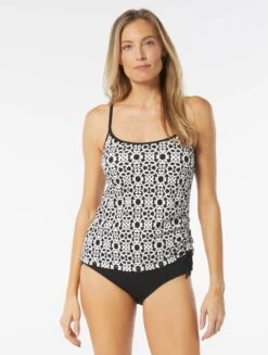 Beach House Swim Bridget Shirred Side Underwire Textured Tankini Top - Island Grid