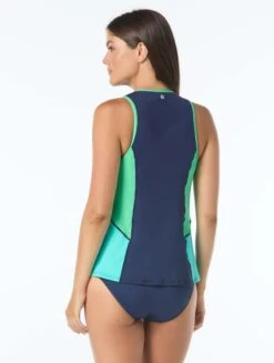 Beach House Sport Racer Zip Front Tankini Top - Colorblock Rib -BCBGMAXAZRIA Shop H3G200 511 alt01